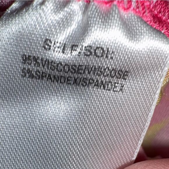 TANYA TAYLOR Chaia Floral Ruched Stretchy Top Pink Yellow Ikat Flower Size 0X - Picture 8 of 9